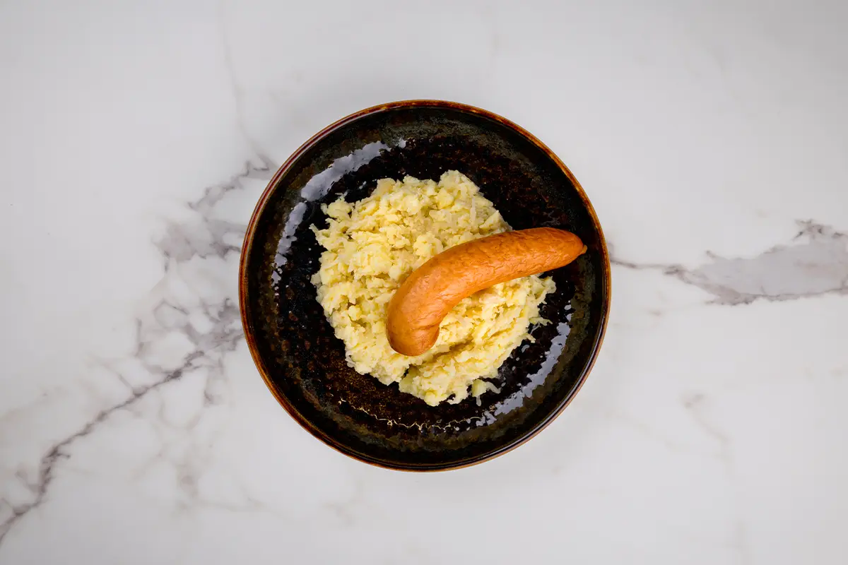 Stamppot zuurkool met rookworst van De Vitaminebron